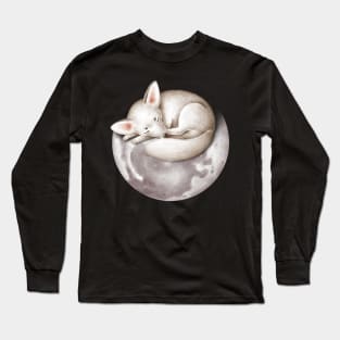 Cute arctic fox sleeping on the moon. Long Sleeve T-Shirt